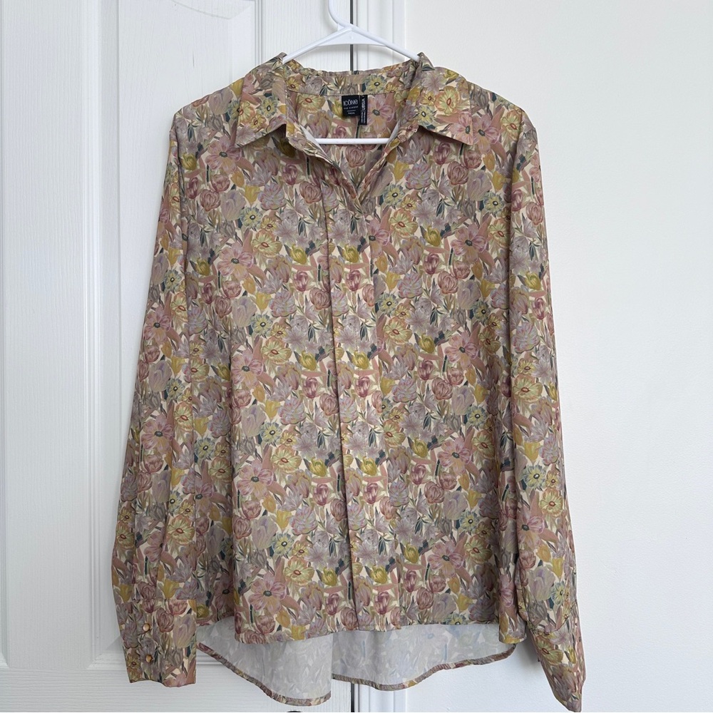 Simons Floral Button-Up Blouse in Dusty Rose and Mustard